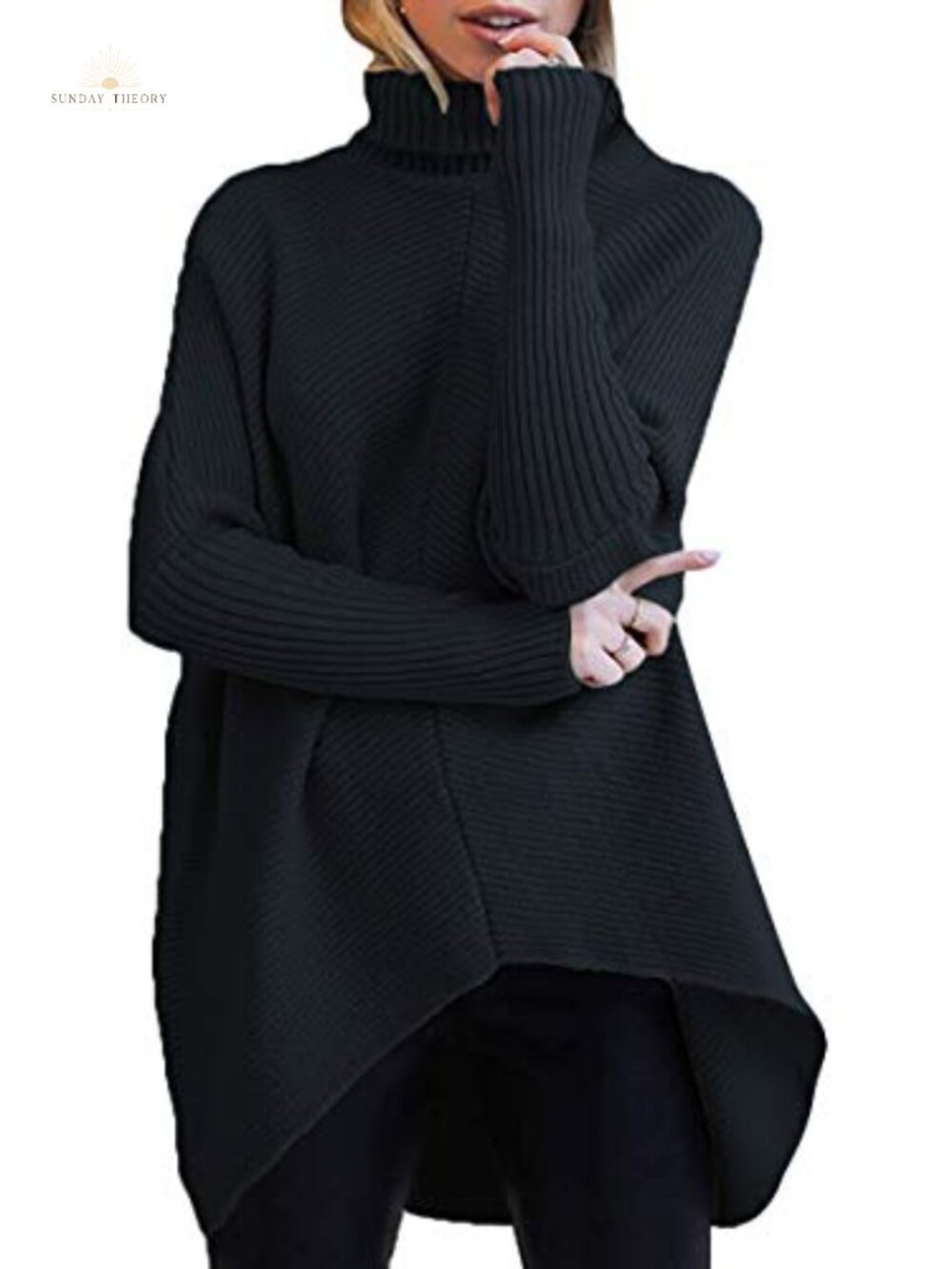 Oversized Turtleneck Batwing Sleeve Tunic Sweater High Low Pullover